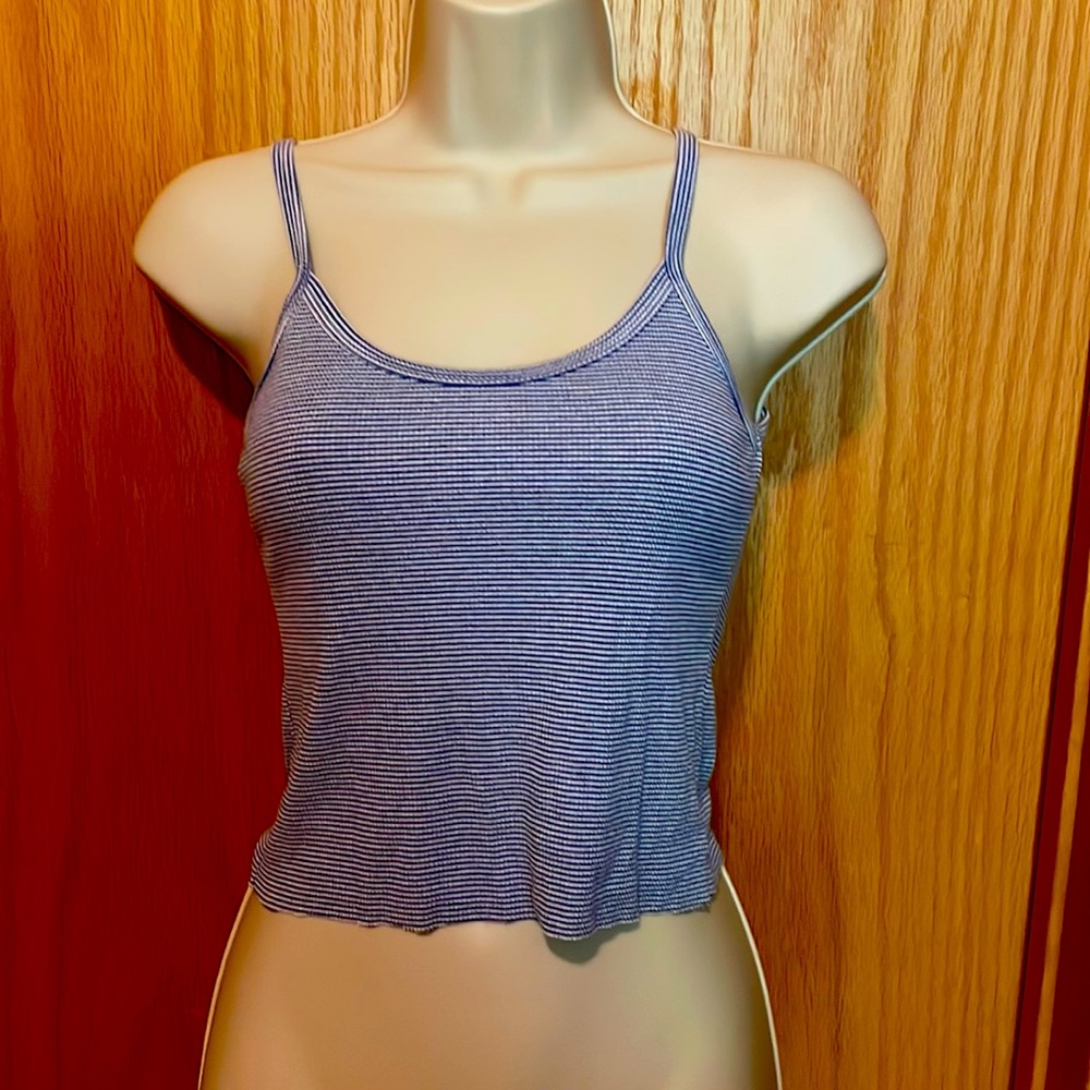 Blue and white striped tank